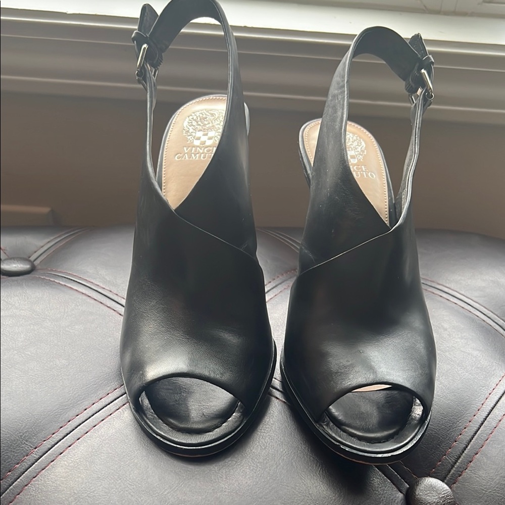 Vince Camuto Black Slingback Peep-Toe Heels
